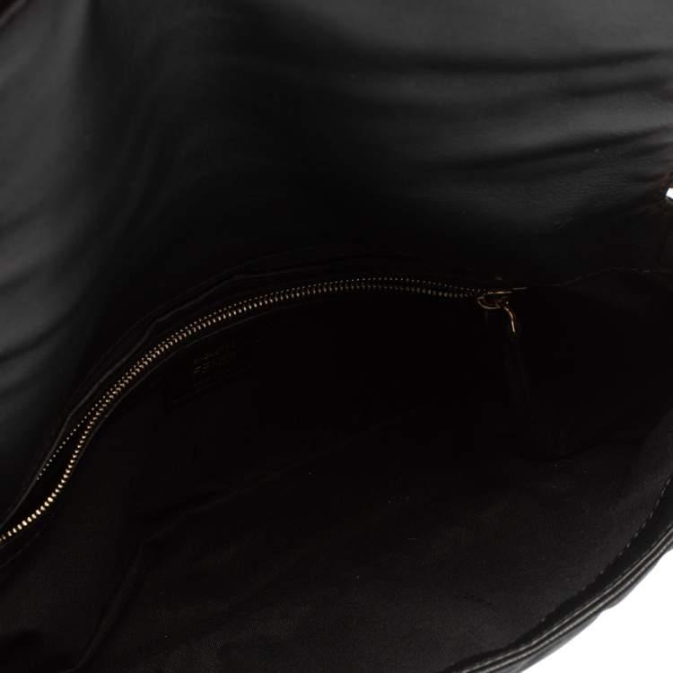 Pre Owned Fendi Black Zucca Embossed Leather Medium Baguette Bag