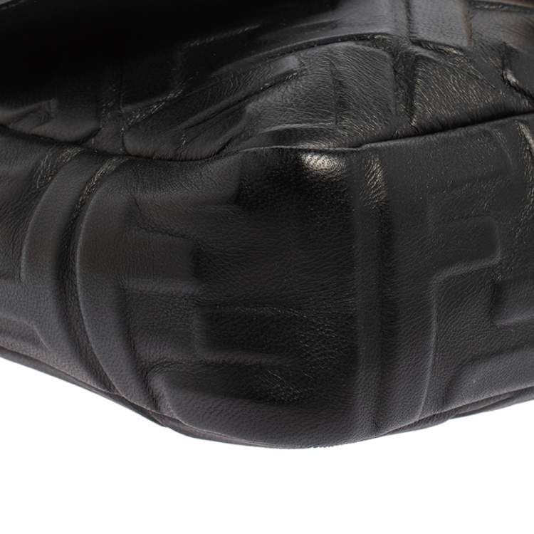 Pre Owned Fendi Black Zucca Embossed Leather Medium Baguette Bag
