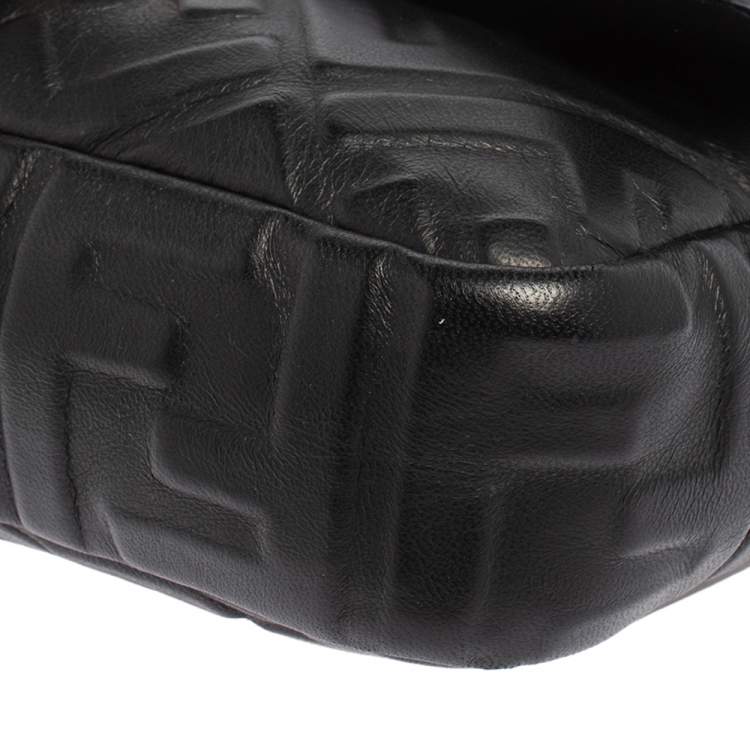 Pre Owned Fendi Black Zucca Embossed Leather Medium Baguette Bag