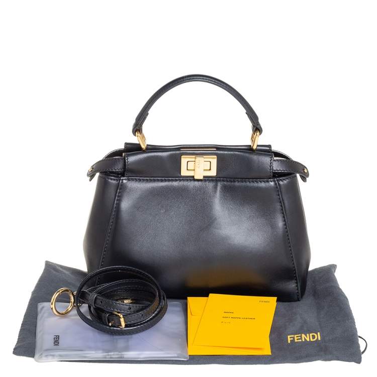 Pre Owned Fendi Black Leather Mini Peekaboo Top Handle Bag