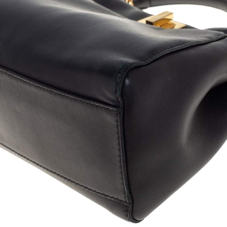 Pre Owned Fendi Black Leather Mini Peekaboo Top Handle Bag