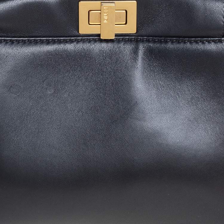 Pre Owned Fendi Black Leather Mini Peekaboo Top Handle Bag