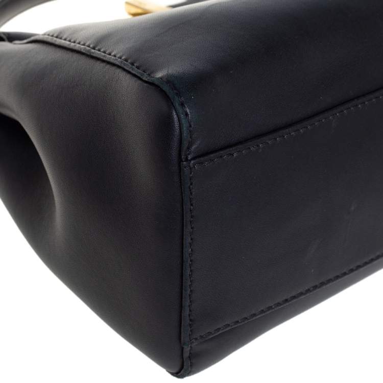 Pre Owned Fendi Black Leather Mini Peekaboo Top Handle Bag