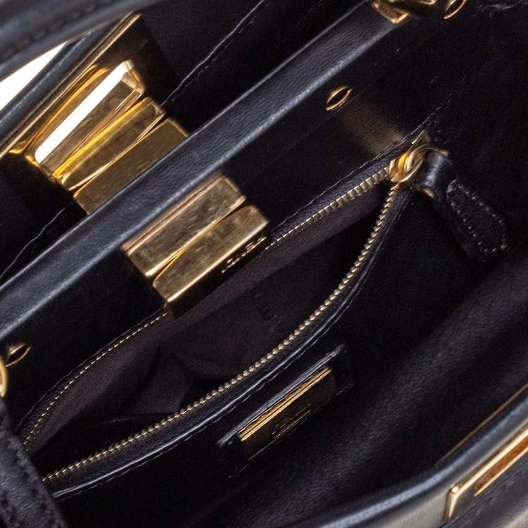 Pre Owned Fendi Black Leather Mini Peekaboo Top Handle Bag