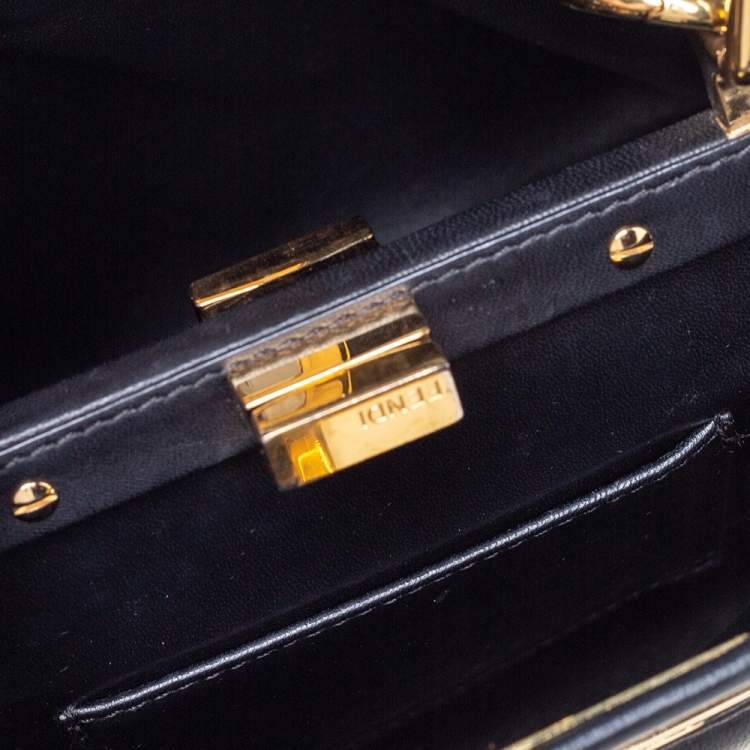 Pre Owned Fendi Black Leather Mini Peekaboo Top Handle Bag