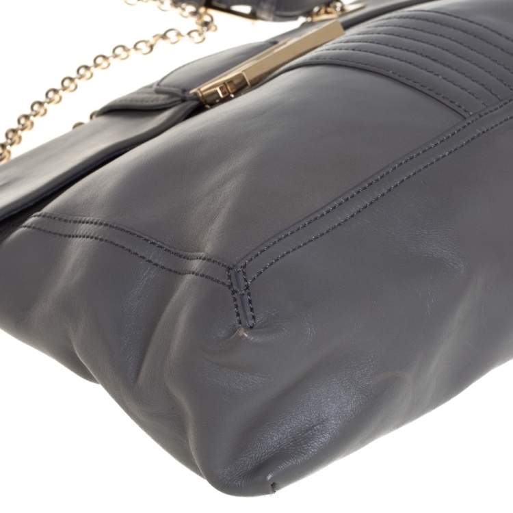 Pre Owned Fendi Grey Leather Maxi Baguette Flap Shoulder Bag