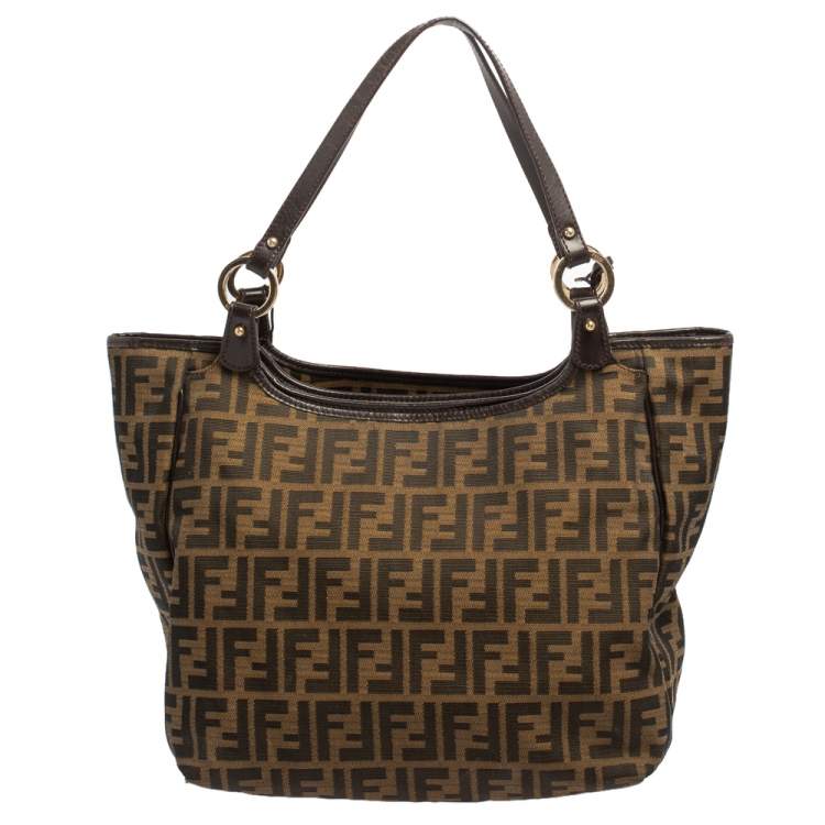 Pre Owned Fendi Tobacco Zucca Canvas and Leather Chef Shopper Tote