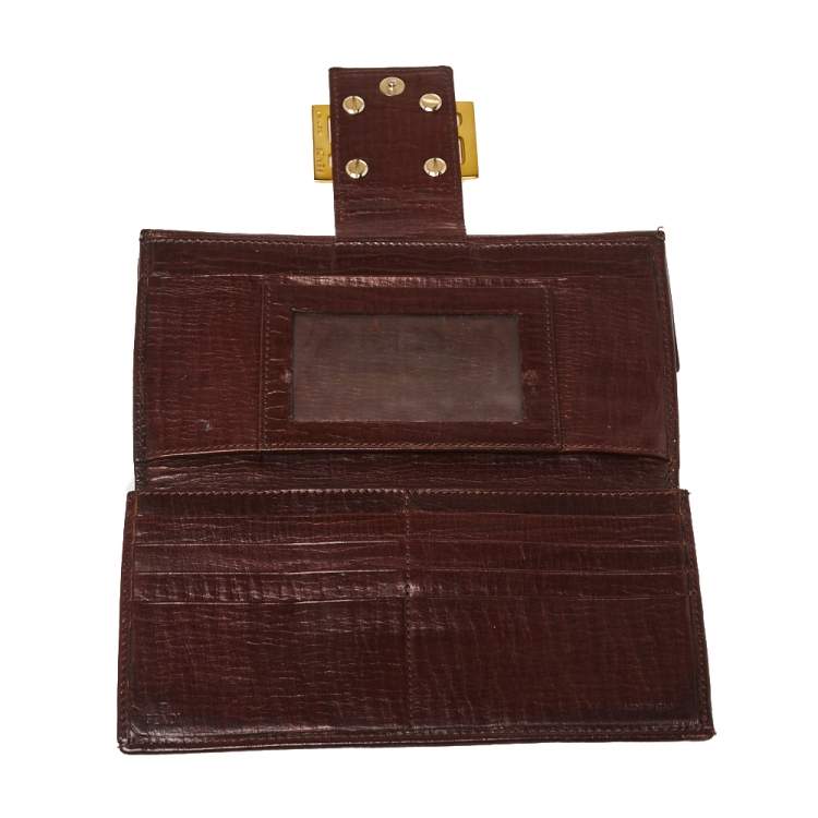 Pre Owned Fendi Bown/Beige Zucchino Canvas and Leather Logo Flap Continental Wallet