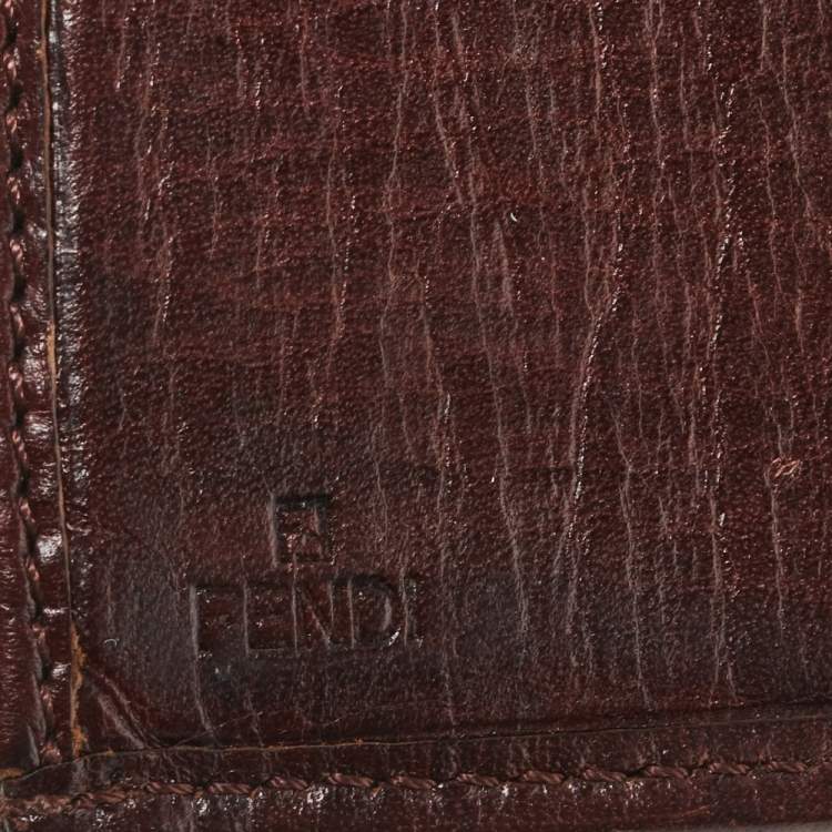 Pre Owned Fendi Bown/Beige Zucchino Canvas and Leather Logo Flap Continental Wallet