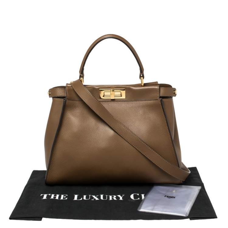 Pre Owned Fendi Brown Leather Medium Peekaboo Top Handle Bag