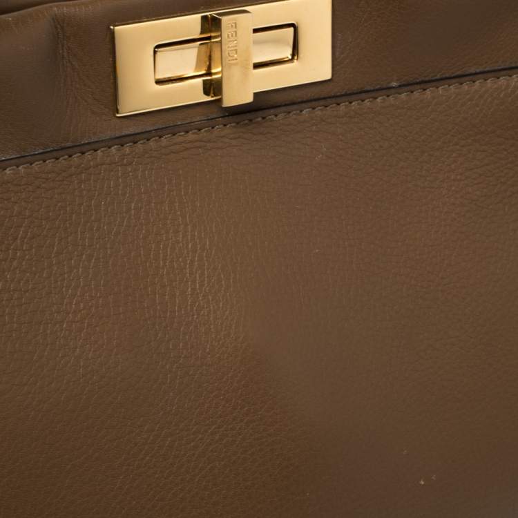 Pre Owned Fendi Brown Leather Medium Peekaboo Top Handle Bag