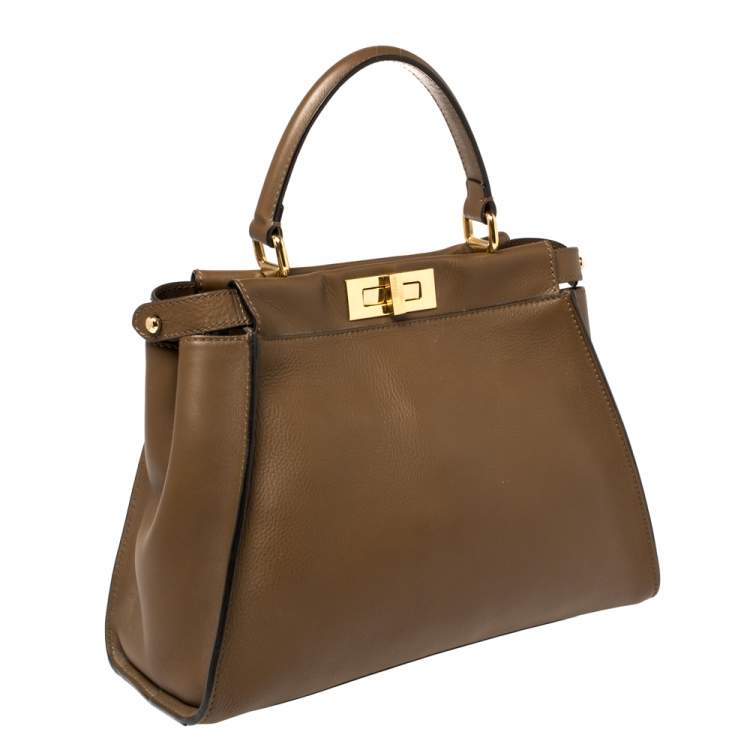 Pre Owned Fendi Brown Leather Medium Peekaboo Top Handle Bag