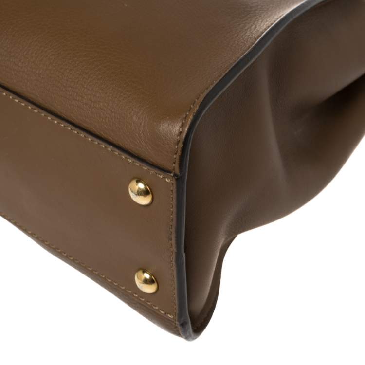 Pre Owned Fendi Brown Leather Medium Peekaboo Top Handle Bag