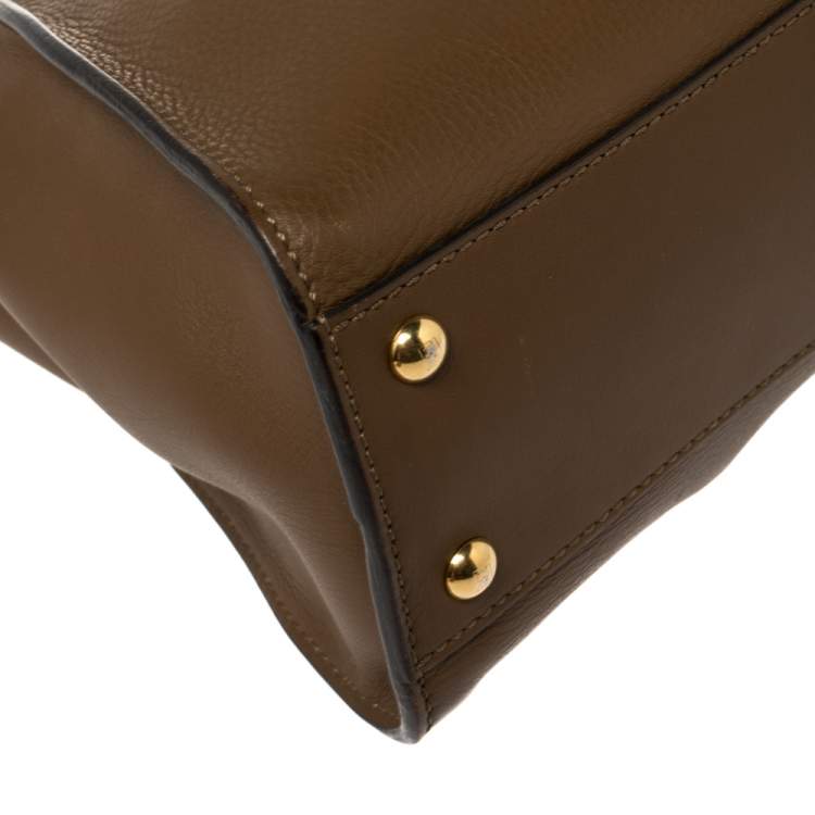 Pre Owned Fendi Brown Leather Medium Peekaboo Top Handle Bag