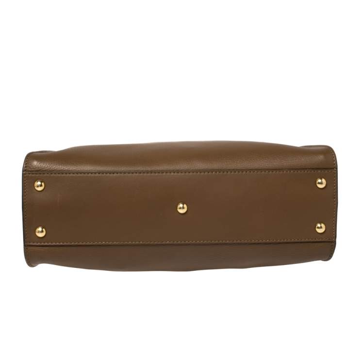 Pre Owned Fendi Brown Leather Medium Peekaboo Top Handle Bag