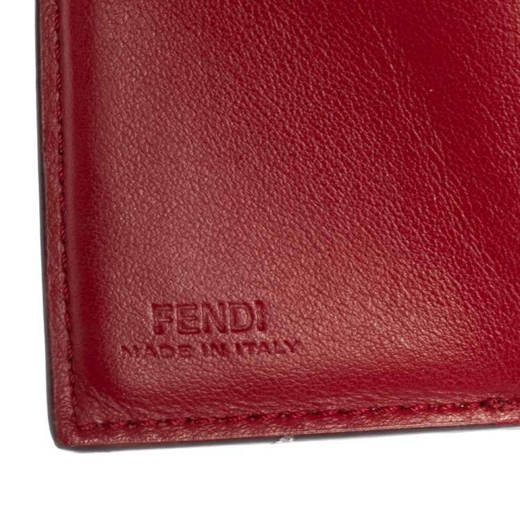 مملوكة مسبقًا Fendi Red/Brown Zucca Leather F is Fendi Trifold Wallet