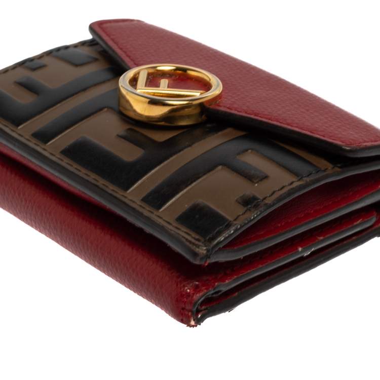 مملوكة مسبقًا Fendi Red/Brown Zucca Leather F is Fendi Trifold Wallet