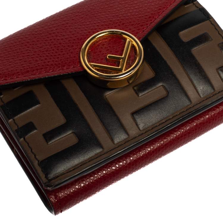 مملوكة مسبقًا Fendi Red/Brown Zucca Leather F is Fendi Trifold Wallet