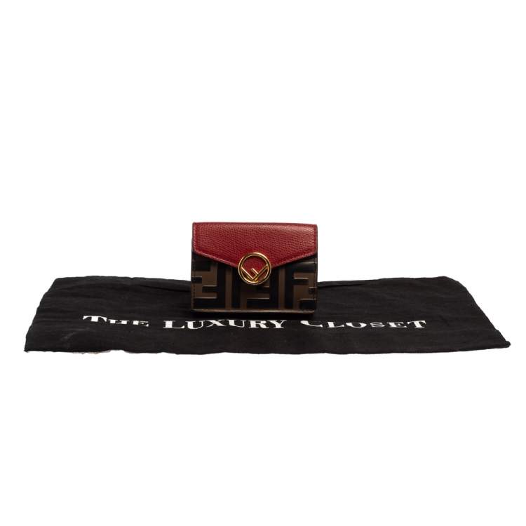 مملوكة مسبقًا Fendi Red/Brown Zucca Leather F is Fendi Trifold Wallet