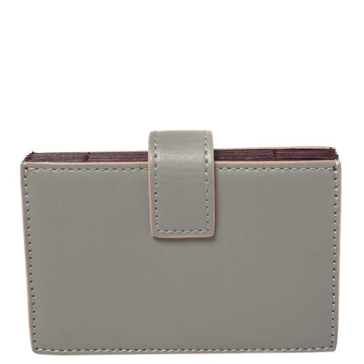 Pre Owned Fendi Grey Leather Accordion Card Case