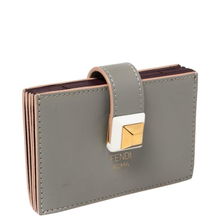 Pre Owned Fendi Grey Leather Accordion Card Case