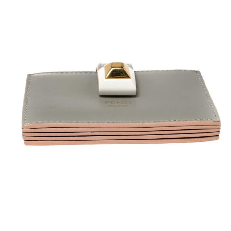 Pre Owned Fendi Grey Leather Accordion Card Case