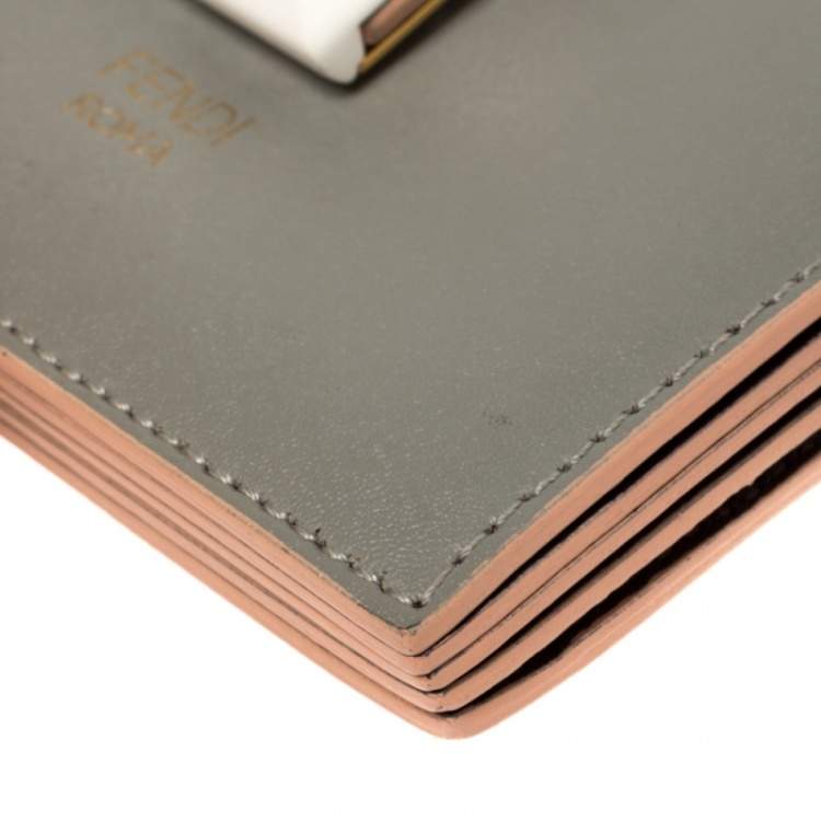 Pre Owned Fendi Grey Leather Accordion Card Case
