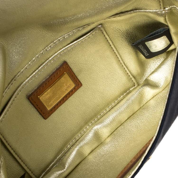 Pre Owned Fendi Navy Blue Satin Mia Pochette Bag 
