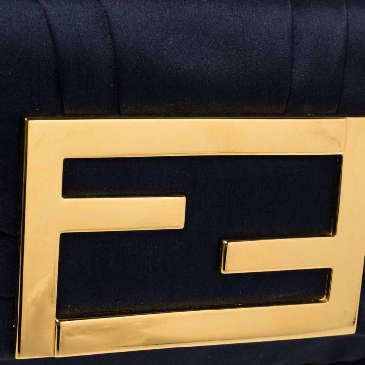 Pre Owned Fendi Navy Blue Satin Mia Pochette Bag 