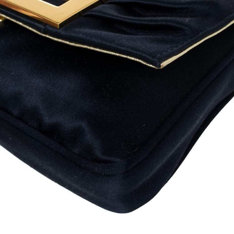 Pre Owned Fendi Navy Blue Satin Mia Pochette Bag 