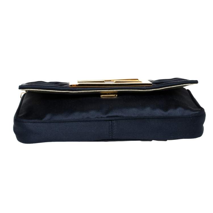 Pre Owned Fendi Navy Blue Satin Mia Pochette Bag 