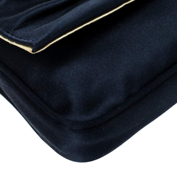 Pre Owned Fendi Navy Blue Satin Mia Pochette Bag 