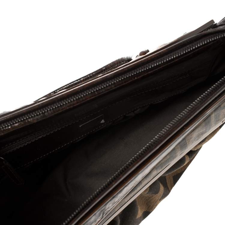 Pre Owned Fendi Tobacco Zucca Canvas and Patent Leather To You Convertible Clutch Bag