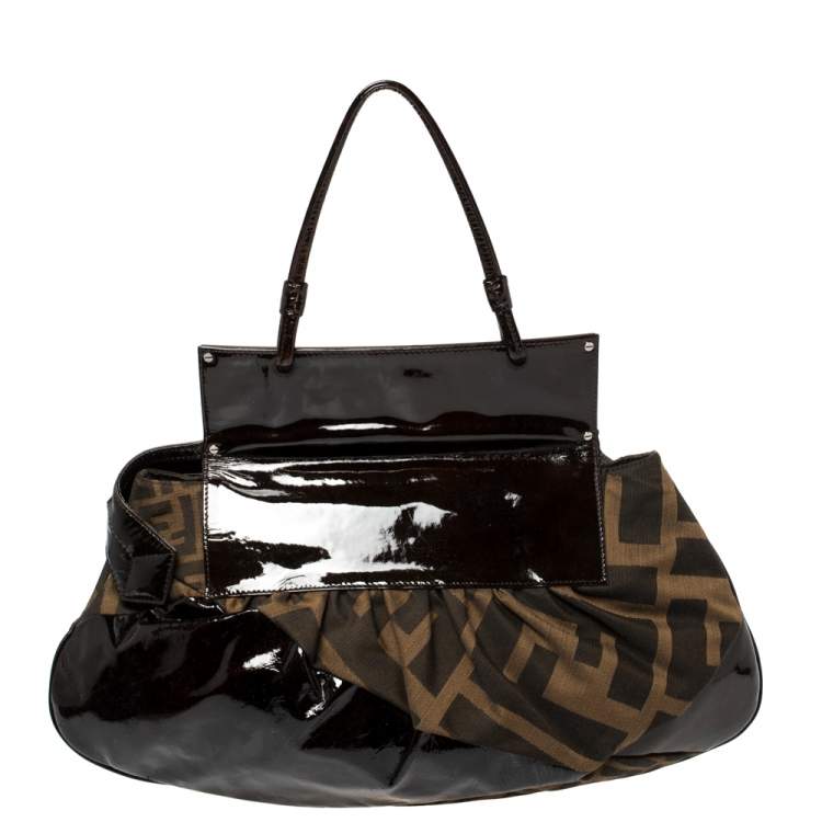 Pre Owned Fendi Tobacco Zucca Canvas and Patent Leather To You Convertible Clutch Bag
