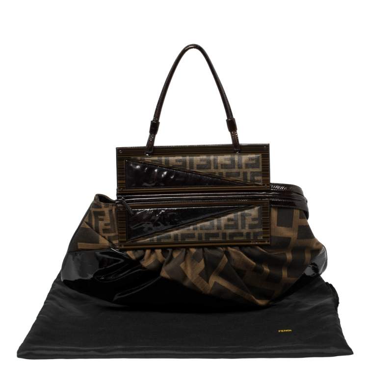 Pre Owned Fendi Tobacco Zucca Canvas and Patent Leather To You Convertible Clutch Bag