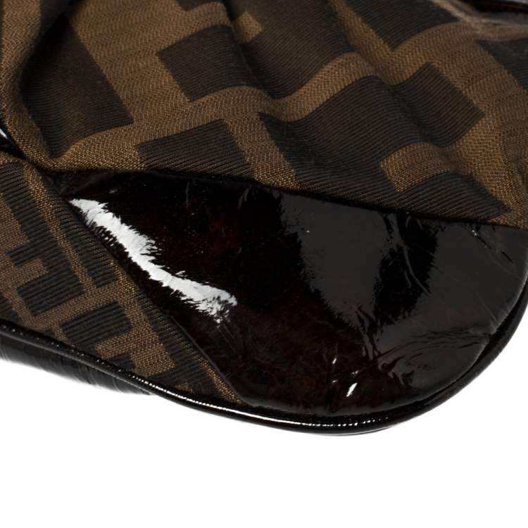 Pre Owned Fendi Tobacco Zucca Canvas and Patent Leather To You Convertible Clutch Bag