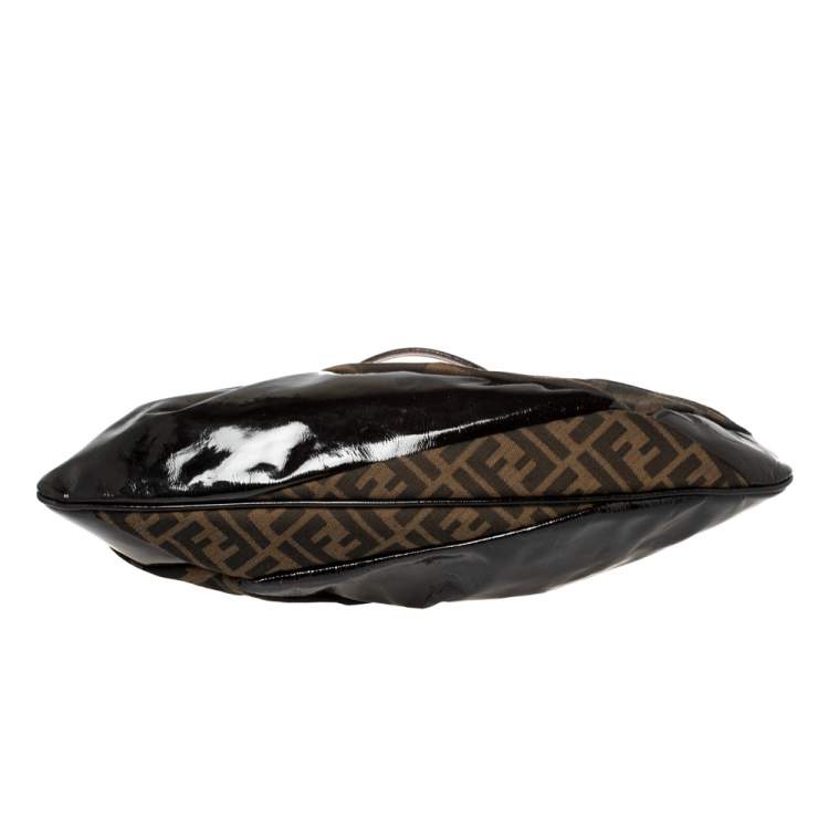 Pre Owned Fendi Tobacco Zucca Canvas and Patent Leather To You Convertible Clutch Bag