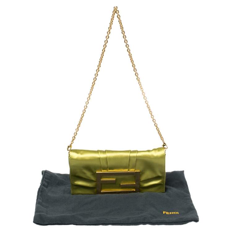 Pre Owned Fendi Green Apple Satin Mia Pochette Bag 
