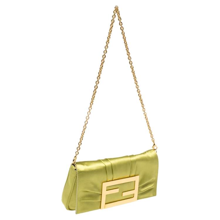 Pre Owned Fendi Green Apple Satin Mia Pochette Bag 