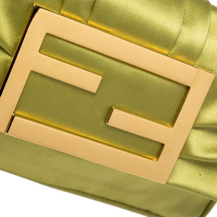 Pre Owned Fendi Green Apple Satin Mia Pochette Bag 