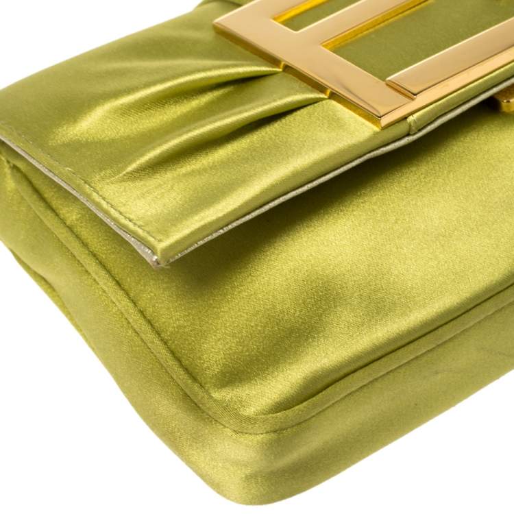 Pre Owned Fendi Green Apple Satin Mia Pochette Bag 