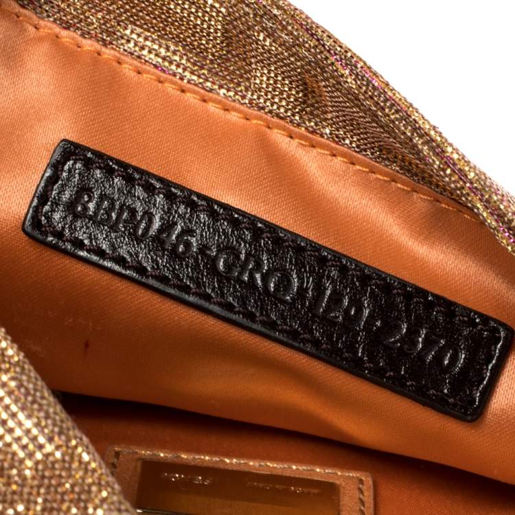 Pre Owned Fendi Gold/Pink Iridescent Lurex Fabric Mia Pochette Bag