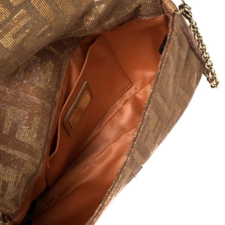 Pre Owned Fendi Gold/Pink Iridescent Lurex Fabric Mia Pochette Bag