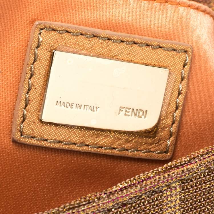 Pre Owned Fendi Gold/Pink Iridescent Lurex Fabric Mia Pochette Bag