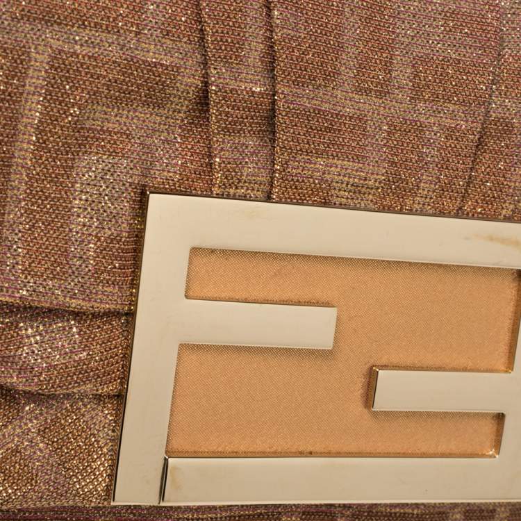 Pre Owned Fendi Gold/Pink Iridescent Lurex Fabric Mia Pochette Bag