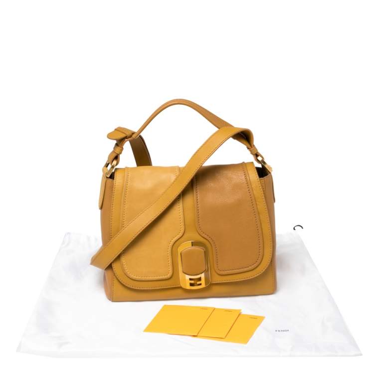 Pre Owned Fendi Mustard Leather Medium Anna Shoulder Bag