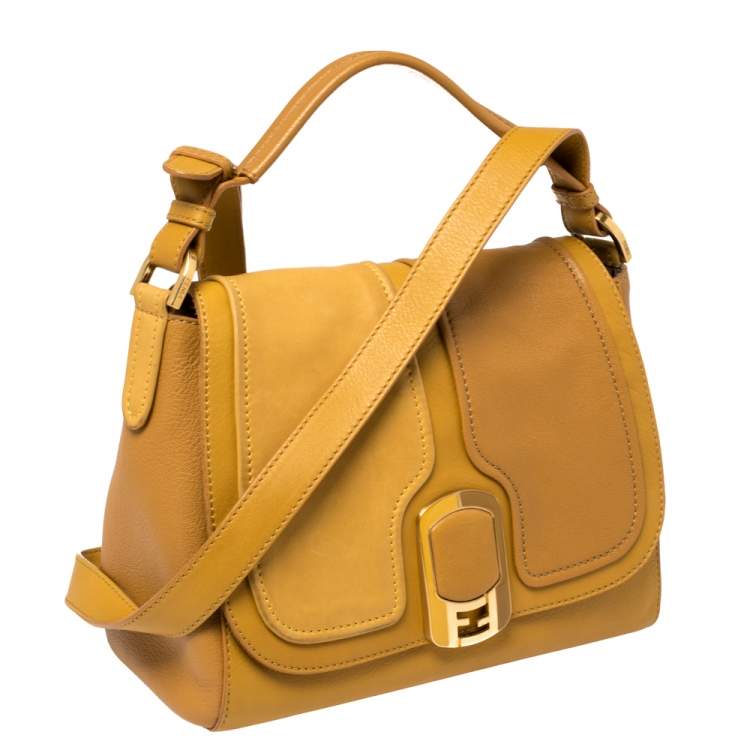 Pre Owned Fendi Mustard Leather Medium Anna Shoulder Bag