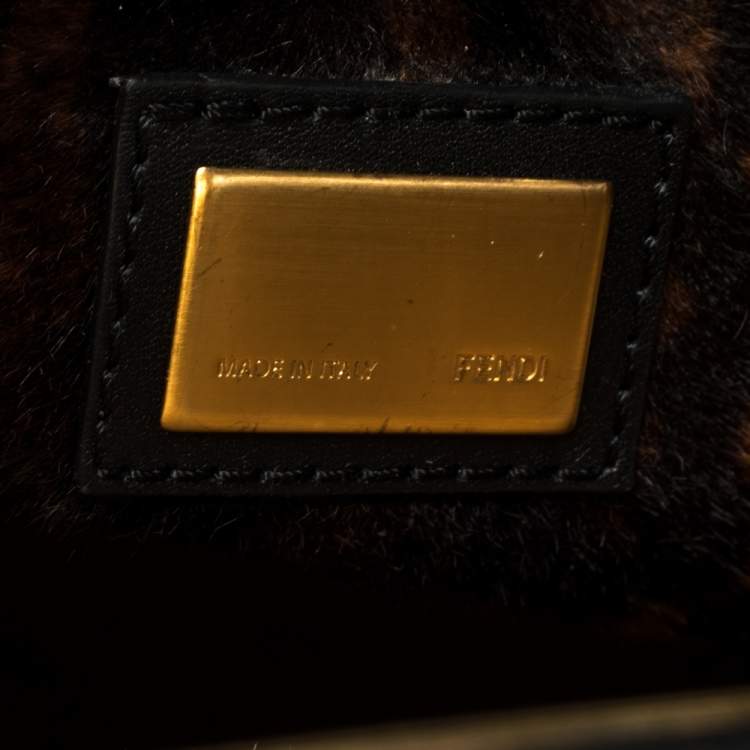 Pre Owned Fendi Black Leather and Calf Hair Lining Medium Peekaboo Top Handle Bag