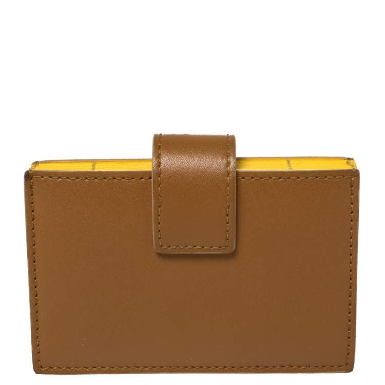 Pre Owned Fendi Brown Leather Single Stud Multiple Card Holder