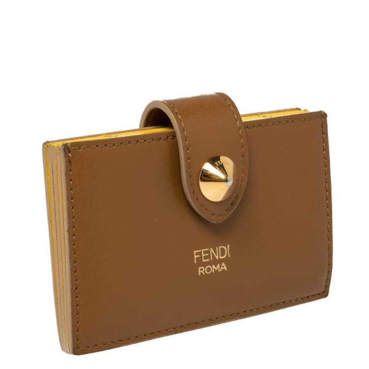 Pre Owned Fendi Brown Leather Single Stud Multiple Card Holder